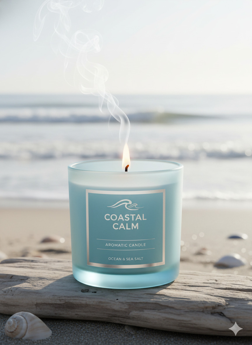 Coastal Calm aromatic candle with sea salt and amber